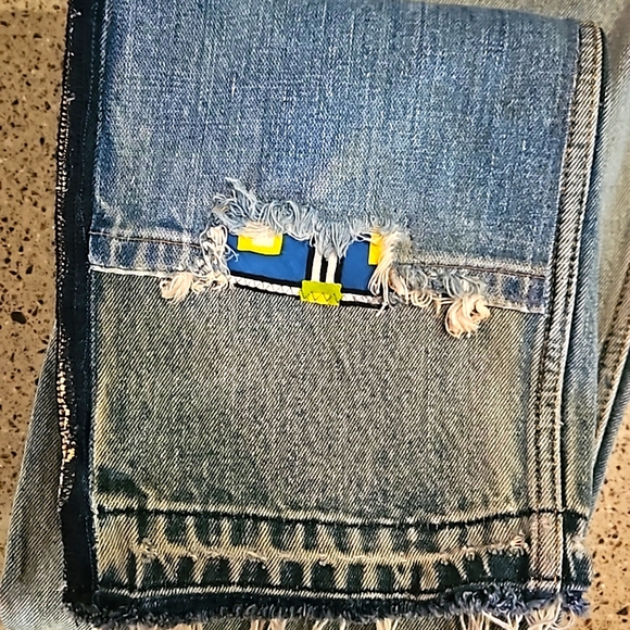 HANDMADE ☆ UPCYCLED "VINTAGE LEVI" EMBELLISHED KINDNESS JEANS! Sz 34w-34inseam - Picture 9 of 13